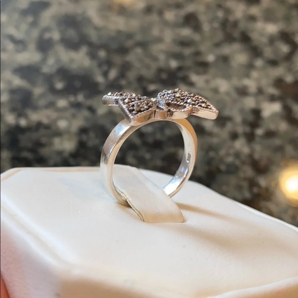 New Black Oxidized Butterfly Ring CZ Ring size 6